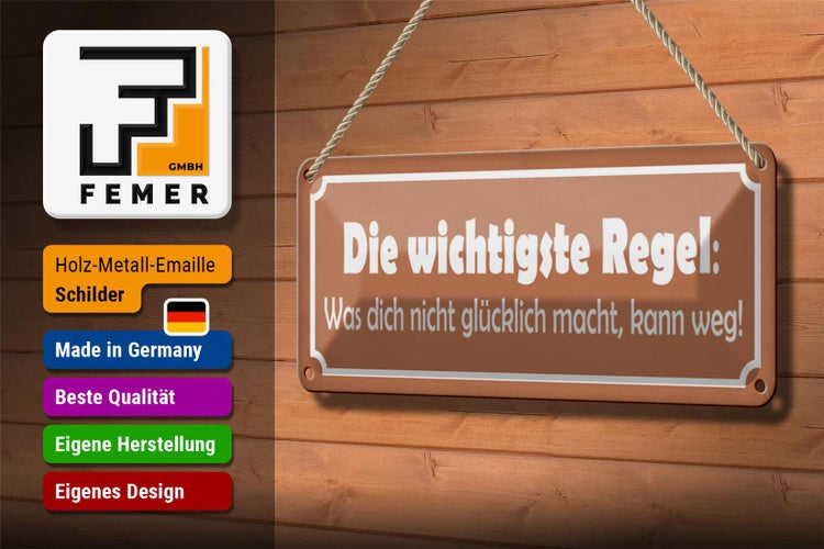 Blechschild Spruch 27x10cm was nicht glücklich macht Metal Dekoration