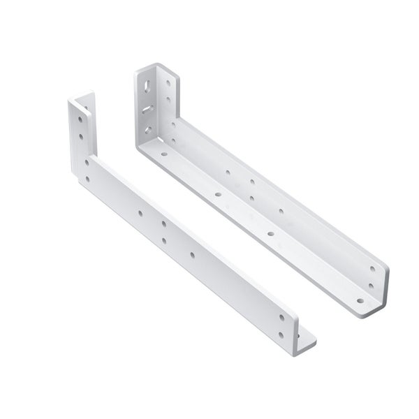 Zwei L-förmige Schwerlastkonsolen aus Metall mit Befestigungslöchern für die Wandmontage.