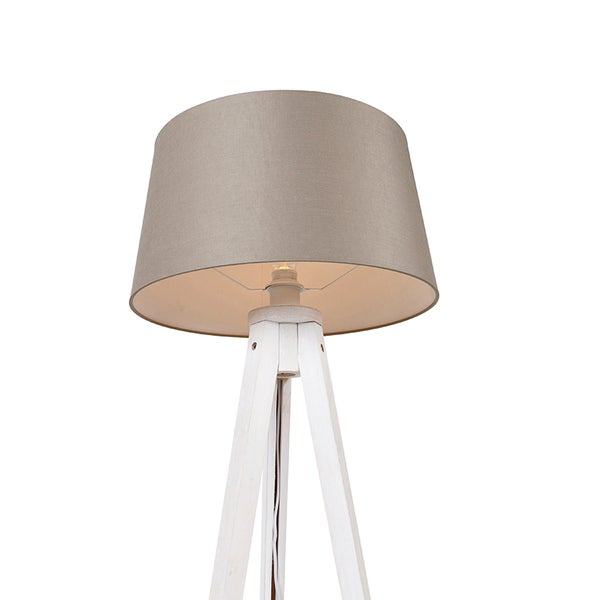 Stehlampe mit Holzfuß und Lampenschirm