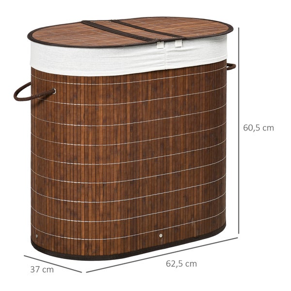 HOMCOM Wäschekorb Wäschebox 100L Wäschesammler mit Deckel, Wäschesortierer mit Griff, Waschekorbsammler mit 2 Wäschesäcken für Badezimmer, Bambus, Braun