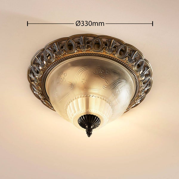 Lindby Deckenleuchte Glas Ø33 cm, Deckenlampe Antik Stil Glaslampe 2x E14 ohne Leuchtmittel Wohnzimmerlampe Deckenbeleuchtung Schlafzimmerlampe