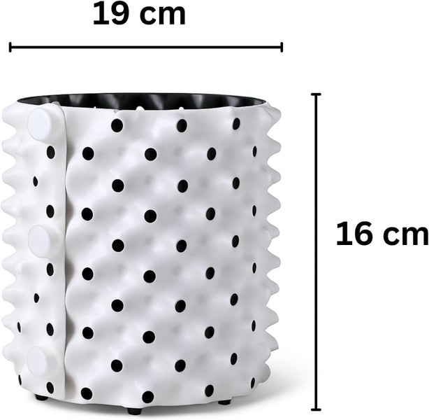 Air-Pot Pflanzbehälter weiß mit 19 Zentimeter Durchmesser und 16 Zentimeter Höhe.