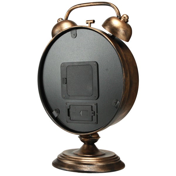 Rückseite einer Tischuhr mit Glocken