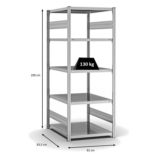 PROREGAL Fachbodenregal Stecksystem T-Profil Light-Duty Grundregal HxBxT 200 x 75 x 80 cm 5 Ebenen Fachlast 130 kg Beidseitig Nutzbar Verzinkt