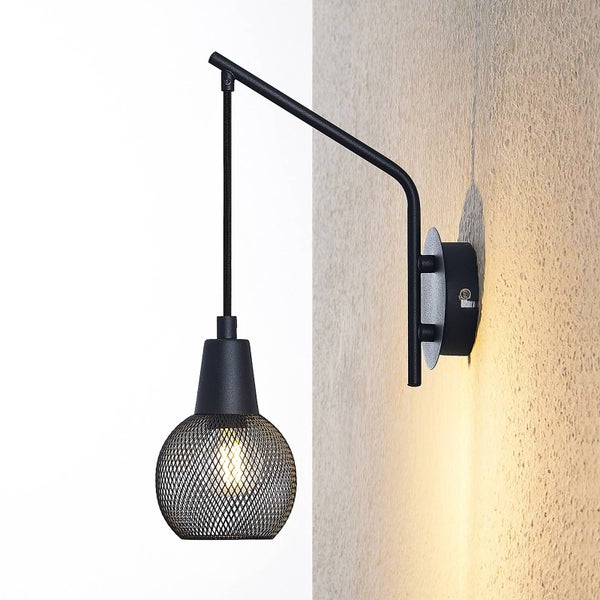 Schwarze Wandleuchte mit Lampenschirm im Drahtdesign
