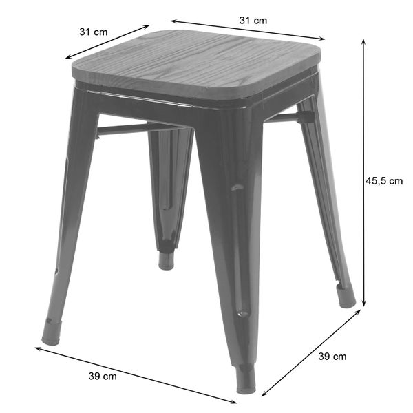 Hocker mit Holzplatte, Maße 31 cm x 31 cm Sitzfläche, 45,5 cm hoch und 39 cm Standfläche