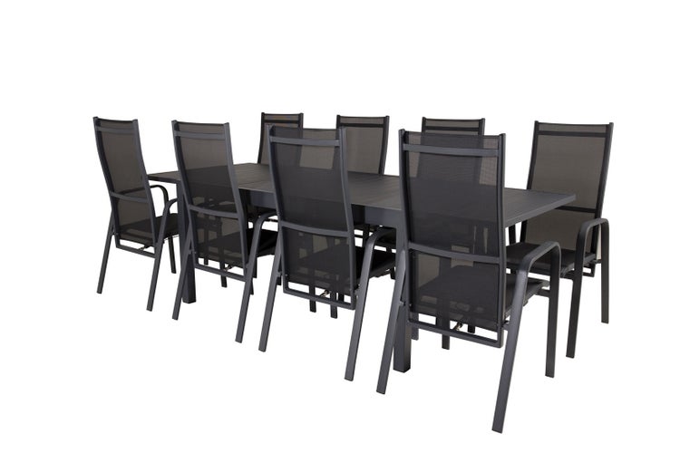 Marbella Gartenset Tisch 100x160/240cm und 8 Stühle Copacabana schwarz. 100 X 160 X 75 cm