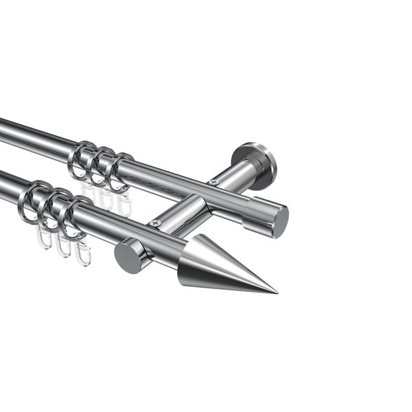 Doppelte Gardinenstange mit Gardinenringen und Endstücken