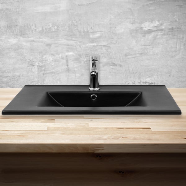 ML-Design Waschbecken Keramik Schwarz matt 71x16,5x46,5 cm Eckig, Einbauwaschbecken mit Hahnloch und Überlauf, Aufsatzwaschbecken Einbauwaschtisch Waschschale Handwaschbecken, für Badezimmer/Gäste-WC