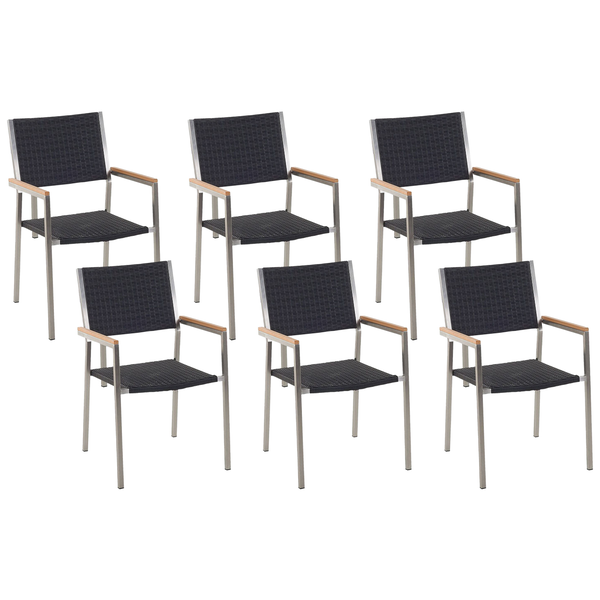 Gartenstuhl 6er Set GROSSETO Polyrattan Schwarz