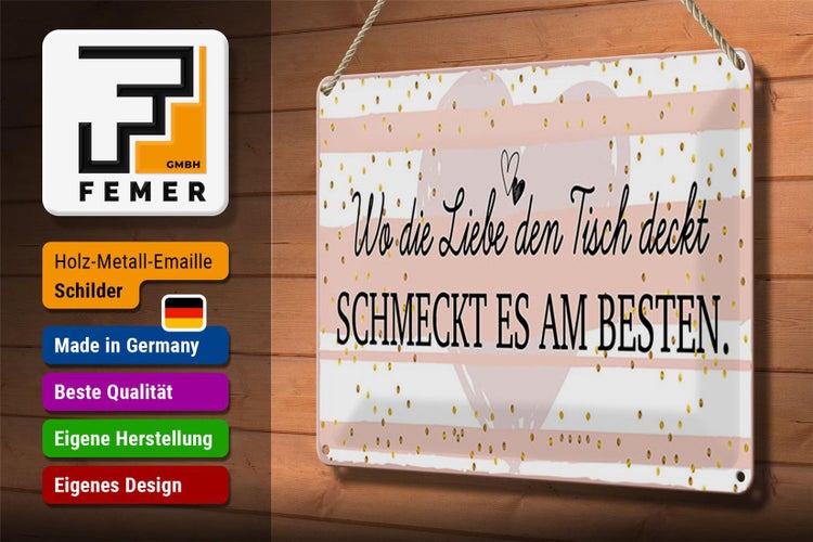 Blechschild Spruch 30x20cm Wo die Liebe den Tisch deckt