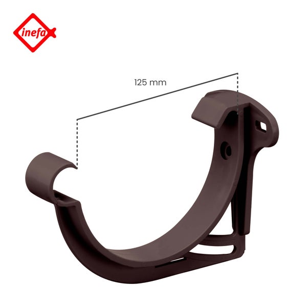 Inefa Logo, brauner Rinnenhalter aus Kunststoff für Dachrinnen mit einer Breite von 125 Millimetern.