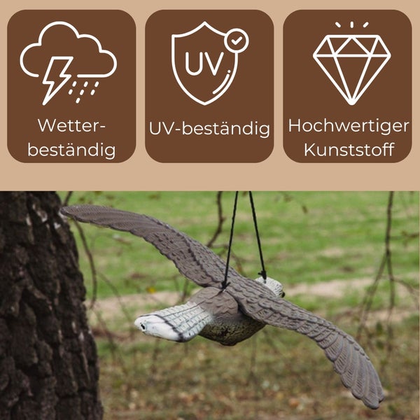 Attrappe eines Raubvogels aus hochwertigem, UV-beständigem und wetterfestem Kunststoff
