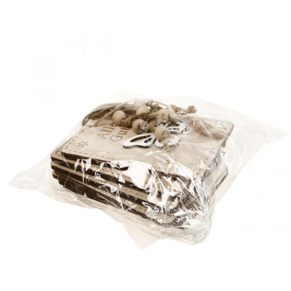 Holzanhänger Set mit Aufschrift Alle Gute und Holzperlen in Verpackung