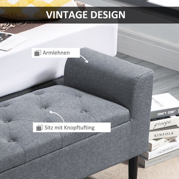 HOMCOM Sitzbank mit Stauraum, Polsterbank mit Leinenoptik, Holzbeine, Bettbank belastbar bis 130 kg, für Wohnzimmer Schlafzimmer Flur, 116 x 44 x 58 cm Hellgrau