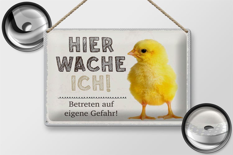 Blechschild Spruch 30x20cm Küken hier wache ich eigene Gefahr