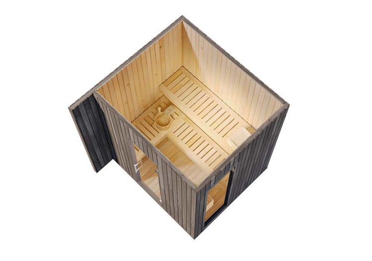 FinnTherm Saunahaus Siena Small Gartensauna 2 Sitzbänke aus Holz, Sauna mit 72 mm Wandstärke, Außensauna mit Montagematerial 2,1x2m