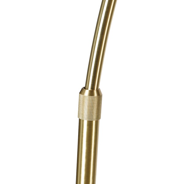 Detailaufnahme einer verstellbaren Metallstange aus Messing mit einem Verbindungsgelenk und Rändeloberfläche.