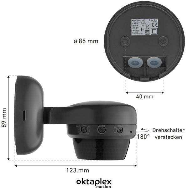Oktaplex Mia Bewegungsmelder Aussen 360 Grad anthrazit IP65 10m Reichweite für Wand / Deckenmonatge