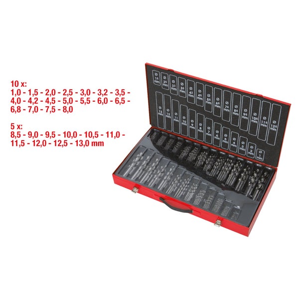 Metallbohrer Set in rotem Metallkoffer