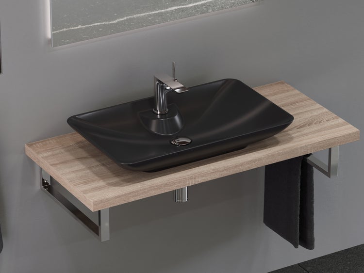 Aqua Bagno Leon – Aufsatzwaschbecken 64 cm – Keramik in Schwarz Matt – KB.AN.LEON.002