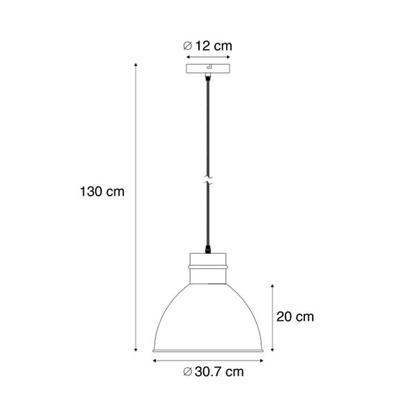 Technische Zeichnung einer Pendelleuchte mit Maßangaben von 130 cm Gesamthöhe und 30,7 cm Schirmdurchmesser.
