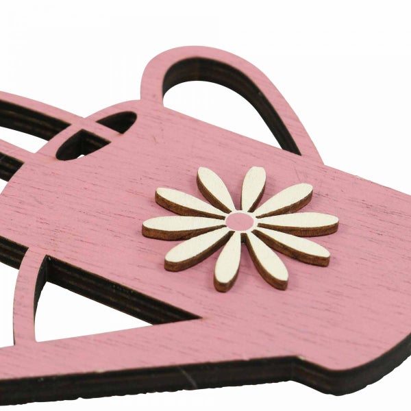 Dekorative Gießkanne aus Holz mit Blumenmotiv
