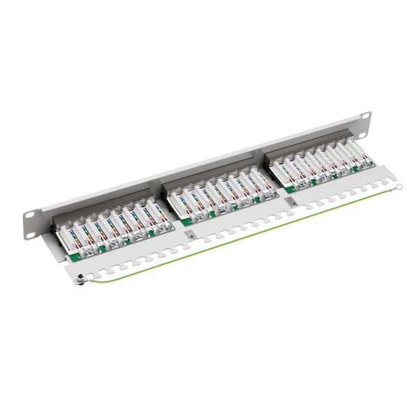 ProfiPatch Patchpanel Patchfeld Cat.6 19 Zoll 24-Port RJ45 geschirmt Rackeinbau 1HE grau