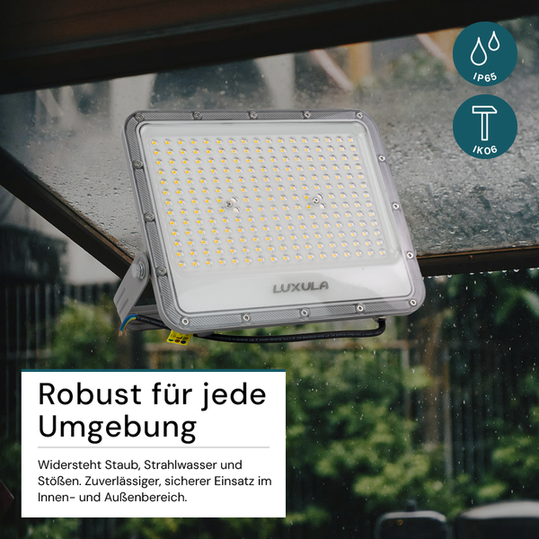 Luxula LED-Strahler, Schutzart IP65 und Schlagfestigkeit IK06