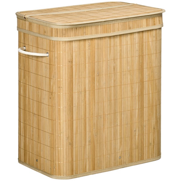 HOMCOM Wäschekorb mit Deckel 90 L Wäschesammler mit Griffen, 2 herausnehmbarer Wäschesack, faltbar, Wäschebox Wäschetonne für Waschküche Schlafzimmer Badezimmer Natur