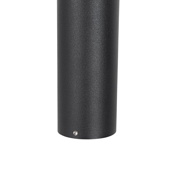 Detailansicht eines zylindrischen anthrazitfarbenen Pfostens mit strukturierter Oberfläche und einer Befestigungsschraube.