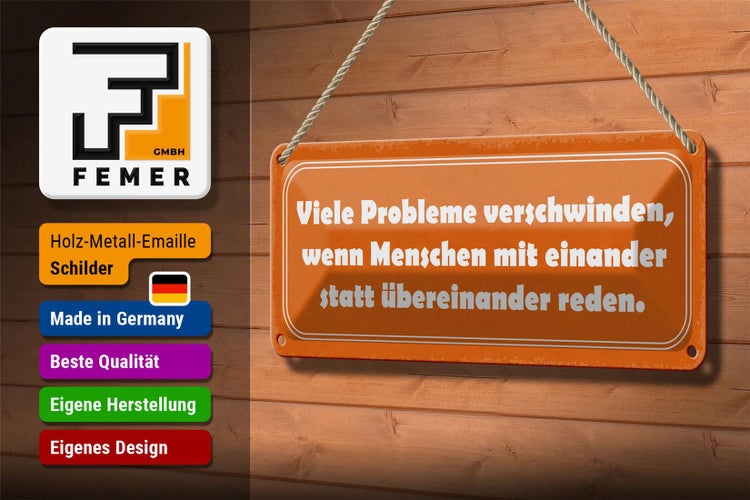 Blechschild Spruch 27x10cm viele Probleme verschwinden wenn Dekoration