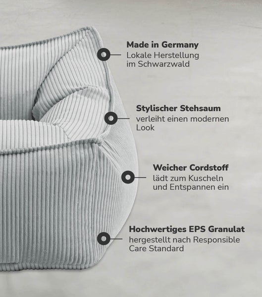 mokebo Sitzsack Sessel aus Cord 'Der Lümmel', XXL Sitzsack, Cord Sessel oder Sitz Sessel in Grau