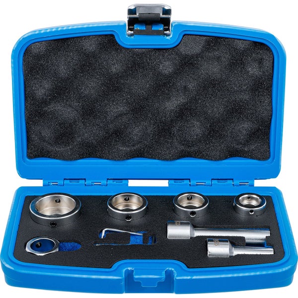 Werkzeugsatz in blauem Koffer mit Schaumstoffeinlage