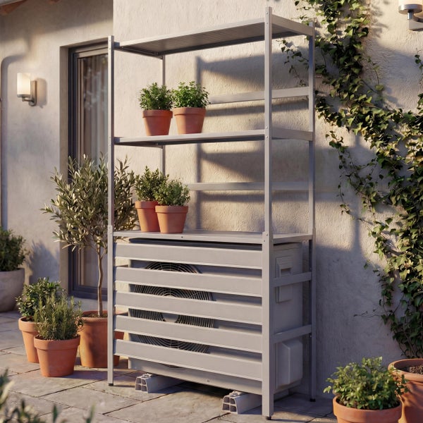 Detailansicht einer Eckverbindung eines Metallgestells für Pavillon oder Pergola mit geriffelter Oberflächenstruktur.