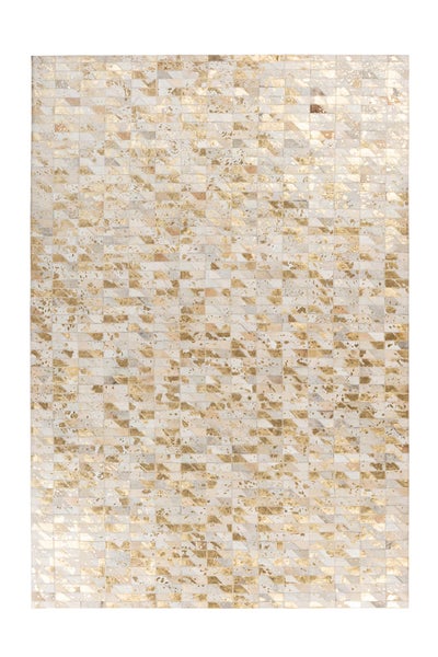 Flachflor Teppich Luxuria Gold / Multi Leder Patchwork-Design handgenäht 80 x 150 cm