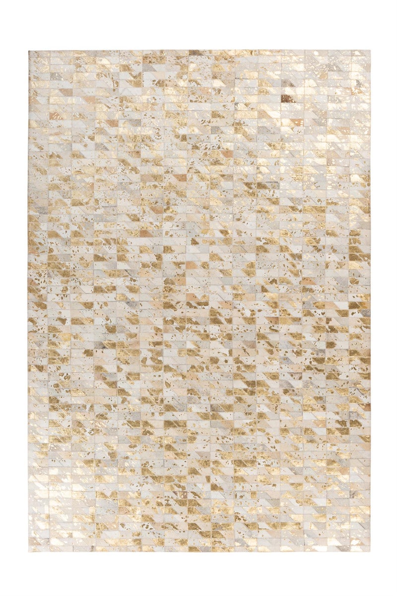 Flachflor Teppich Luxuria Gold / Multi Leder Patchwork-Design handgenäht 80 x 150 cm