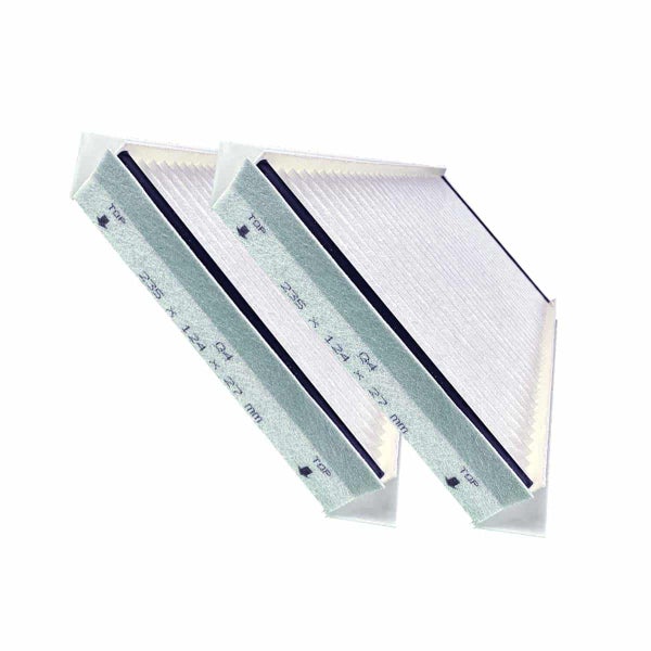 Zwei Innenraumfilter mit den Maßen 235 x 124 x 27 Millimeter