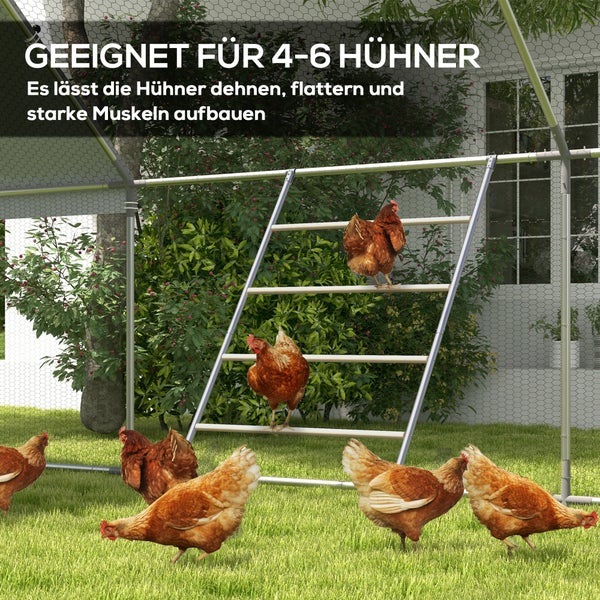 PawHut Sitzleiter für Hühner aus Holz, Spielplatz für Hühner Hühner-Klettergerüst für 4-6 Hühner 140 x 86 x 2,5 cm Naturholz