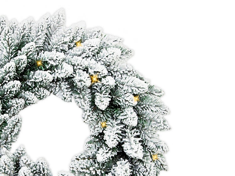 LAALU Weihnachtskranz künstlich undekoriert schneeweiß DELUXE Viola 30 cm mit LED-BELEUCHTUNG zum Tisch und Aufhängen
