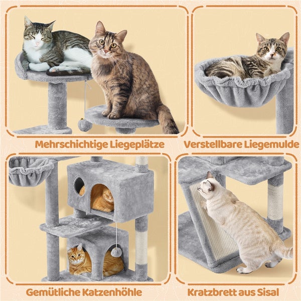 Katzenkratzbaum mit Liegeflächen, Liegemulde, Katzenhöhle und Sisalkratzbrett