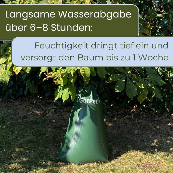 Baumbewässerungssack für eine langsame Wasserabgabe über sechs bis acht Stunden, der den Baum bis zu einer Woche mit Feuchtigkeit versorgt