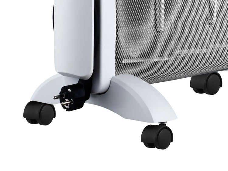 Detailansicht eines Heizkörpers mit Rollen und Netzstruktur