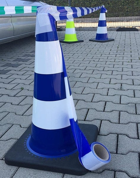 UvV Absperrband blau/weiß 100m inkl. 2x Leitkegel 50cm blau/weiß