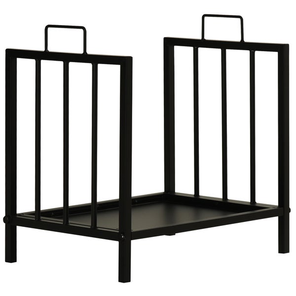 Outsunny Kaminholzregal, mit zwei Griffen Kaminbesteck, 50 kg belastbar, 39 x 32,5 x 46 cm, Metall, Schwarz