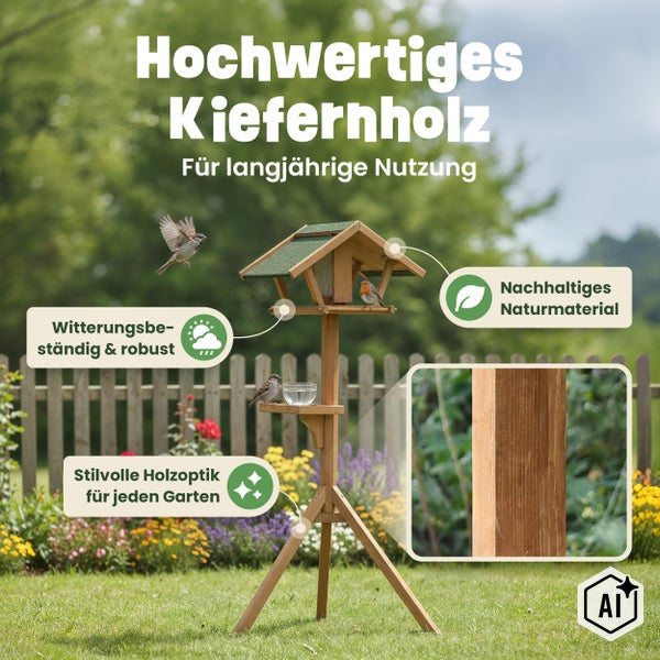 Ein hochwertiges Vogelhaus aus Kiefernholz mit Ständer, wetterfest und nachhaltig für den Garten.