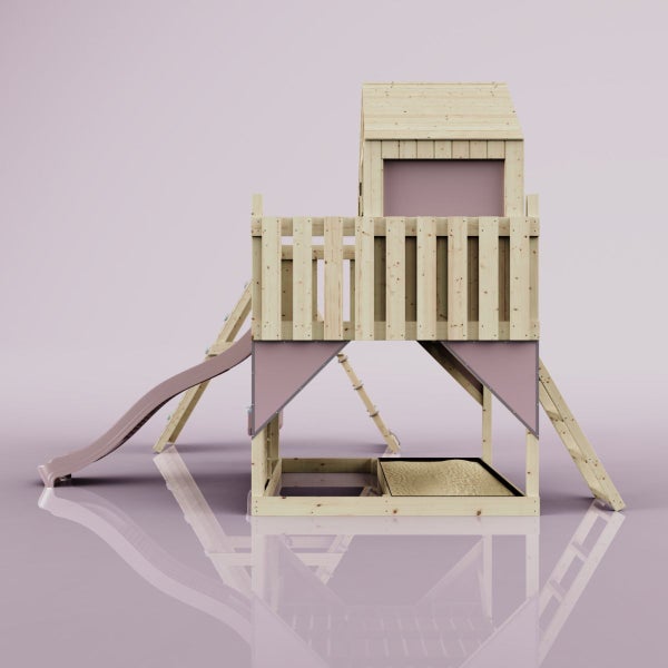 Spielturm mit Rutsche, Kletterleiter und Sandkasten für den Garten