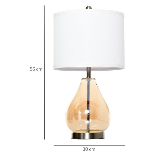 HOMCOM 2-Set Tischlampen Tischleuchten E27-Fassung Nachttischlampe 40 W Glas Leinen Stahl Bernstein Ø30 x 56H cm