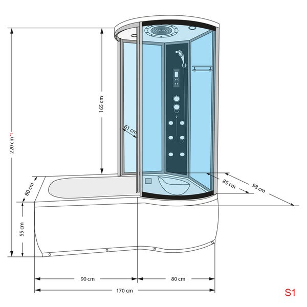 Whirlpool Wanne Duschkabine sw K55-L31-WP-EC 170x1