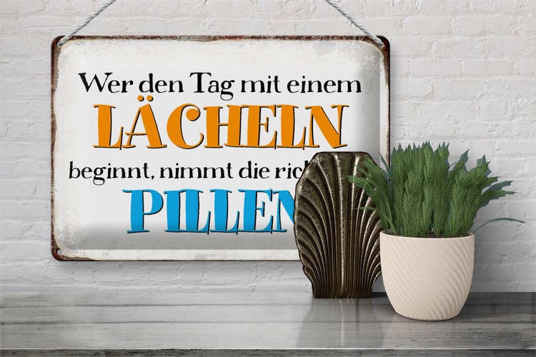 Blechschild Spruch 30x20cm wer den Tag mit einem Lächeln